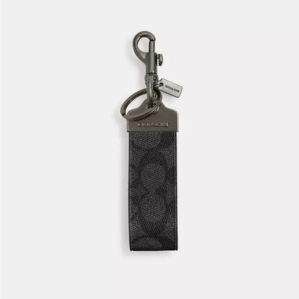 NWT Coach Black Leather Keychain with Silver Accents